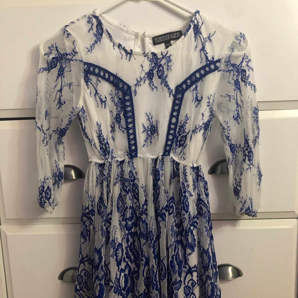 white and blue dress